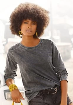 KangaROOS Beugelbikini In Bandeaumodel In Batikdesign -Beste Bikini Winkel buffalo shirt met lange mouwen met modieuze jeanswassing grijs