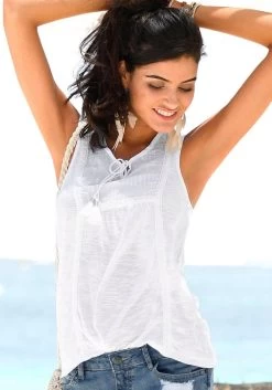 Buffalo Triangelbikini Met Neonkleurige Siernaad -Beste Bikini Winkel buffalo tanktop met borduurwerk wit 1