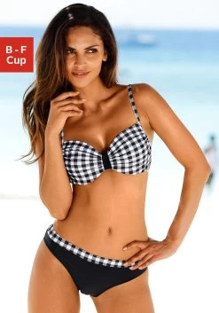 Vivance Beugelbikini Met Gestreepte Elastiekjes -Beste Bikini Winkel lascana beugelbikini zwart witte ruitprint zwart 2