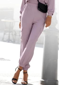 Buffalo Badpak Met Bloemborduursel -Beste Bikini Winkel lascana comfortbroek met klepzakken op de pijpen paars