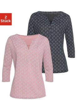 Bikinibroekje -Beste Bikini Winkel lascana shirt met 3 4 mouwen met kleine schouderrimpeling set set van 2 roze