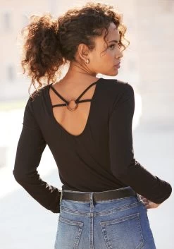 Feel Good Bikinitop Met Beugels -Beste Bikini Winkel lascana shirt met lange mouwen met lage ruglijn zwart 1