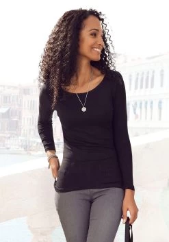 KangaROOS Beugelbikini In Batikdesign -Beste Bikini Winkel lascana shirt met lange mouwen ribshirt met rechte zoom zwart