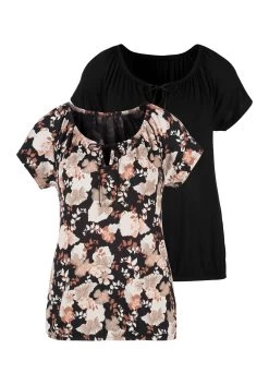 Naturana Badpak -Beste Bikini Winkel lascana t shirt met bandjes in imitatieleer set van 2 zwart