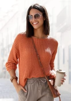 Vivance Beugelbikini Met Gestreepte Elastiekjes -Beste Bikini Winkel lascana trui met ronde hals in zacht grofbreisel oranje 1