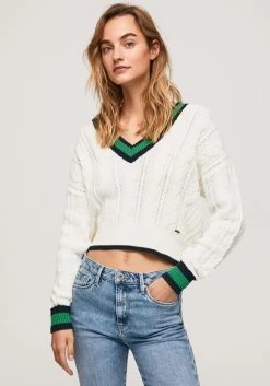 Olympia Badpak -Beste Bikini Winkel pepe jeans strandtrui beau met leuk breimotief met contrastkleurige hals wit