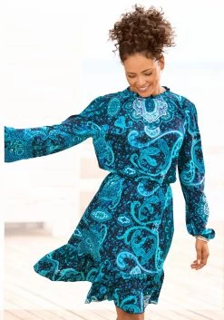 KIDS ONLY Bandeaubikini KOGAMANDA C. STRUCTURE BIKINI SET (set, 2 Stuks) -Beste Bikini Winkel vivance gedessineerde jurk van geweven viscose blauw